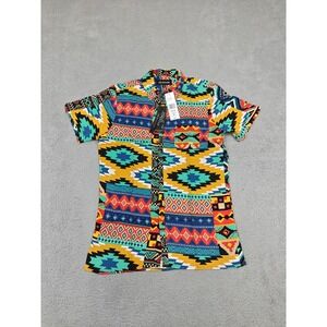 Reason Shirt Mens Medium Multi Aztec Tribal Print Button Up Short Sleeve WV1-C08